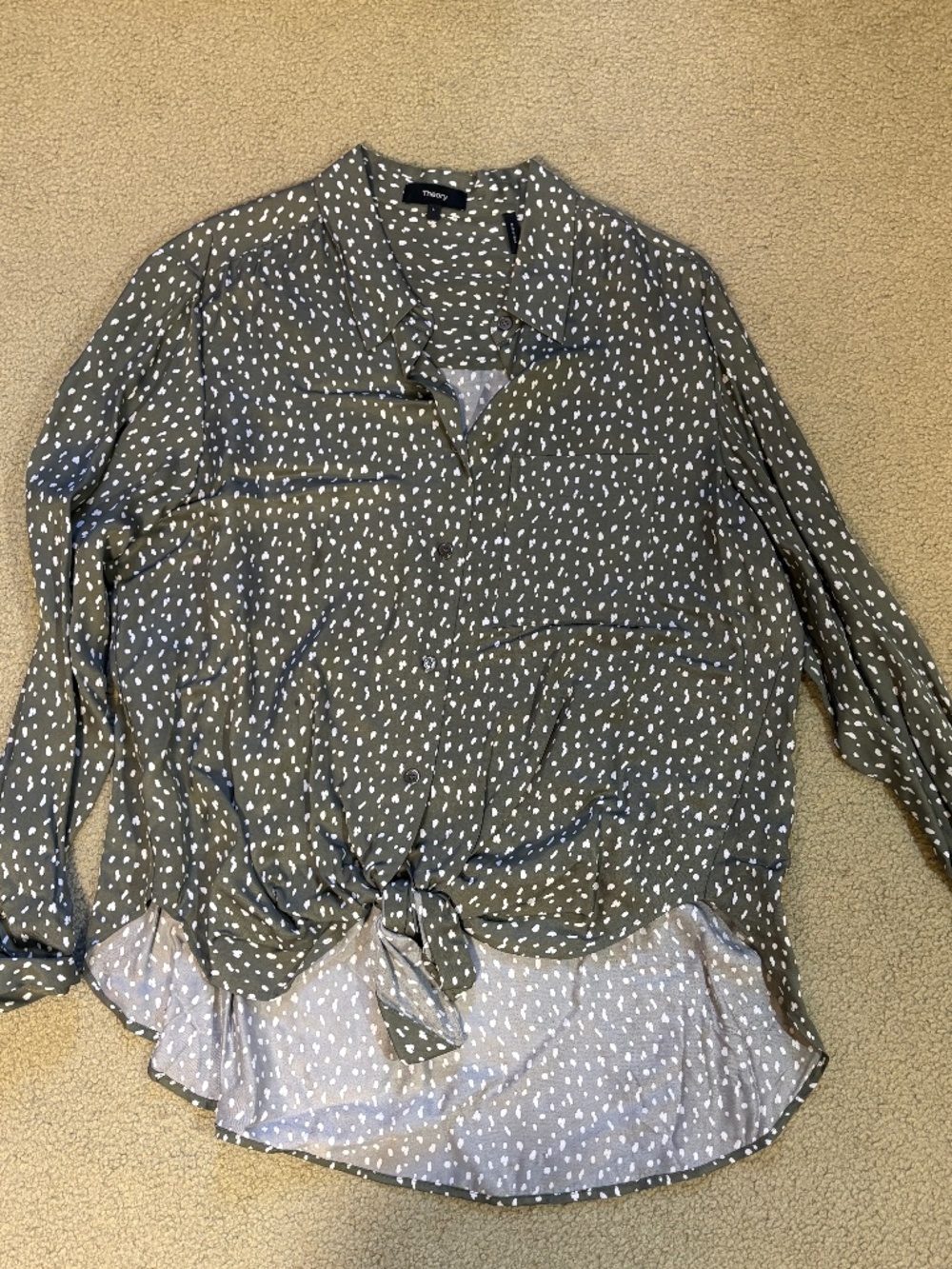 Theory green polka dot blouse